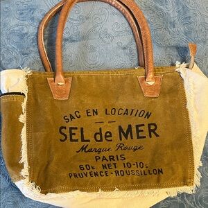 Sel de Mer Canvas Tote Bag with Leather Handles